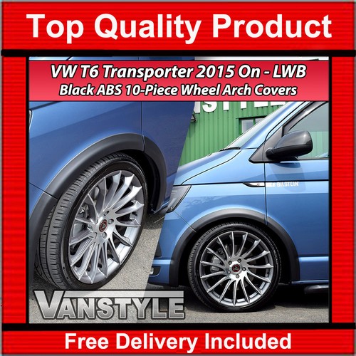 FOR VW T6 TRANSPORTER CARAVELLE 15> BLACK WHEEL ARCH COVERS LWB TWIN