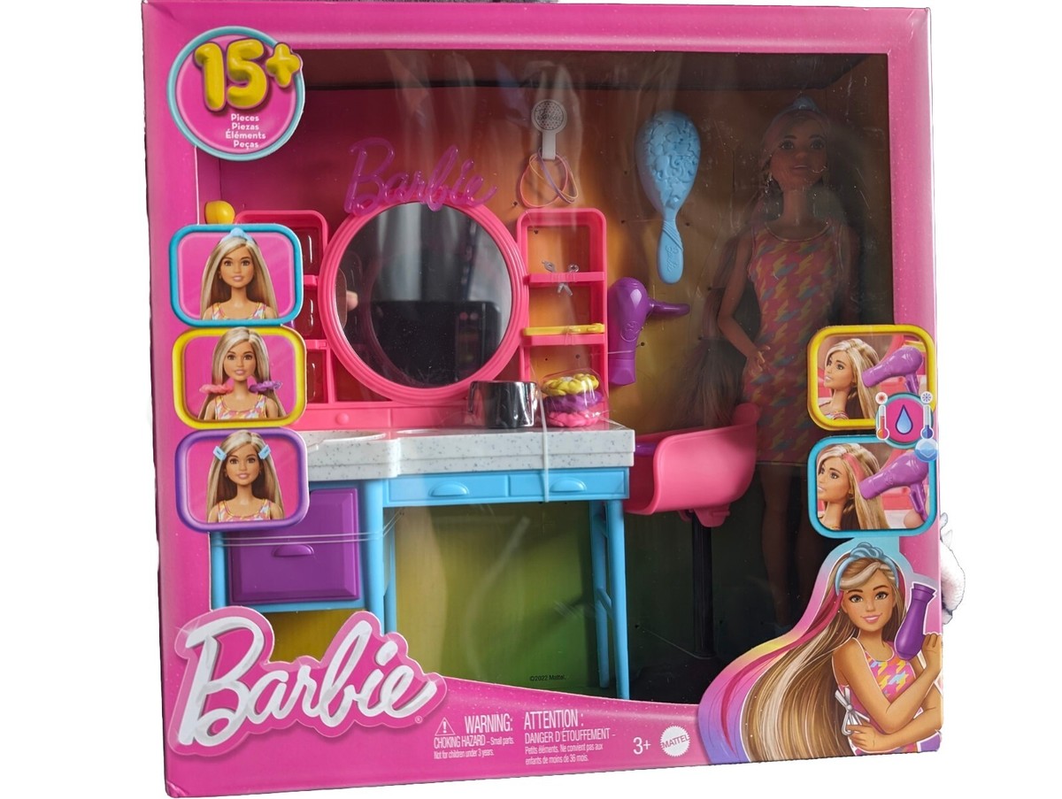 🔥 Barbie Doll Hair Salon Playset w/Color Change Hair 15+ Accessories  🔥 - Main Image