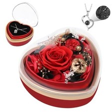 Preserved Real Rose with I Love You Necklace in Heart Shaped Box Eternal Red
