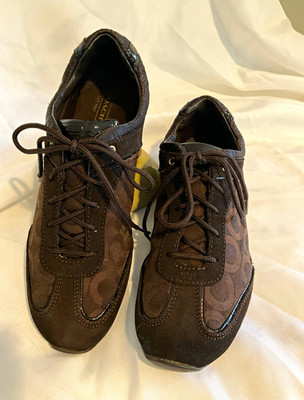Coach Kelbie A1343 Sneakers Women 8.5M Brown Signature C Suede Jacquard Shoes