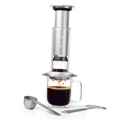 Premium Coffee Press, Glass, Stainless Steel & Aluminum Coffee Maker, Silver