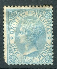 British Honduras SG1 1865 QV no wmk 1d pale blue MH poor