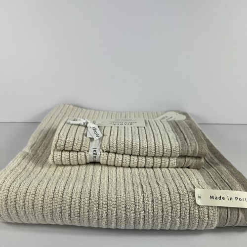 Bianca Badetuch Set Luxus Baumwolle hellbraun strukturiert Made in Portugal 3-teiliges Set NEU