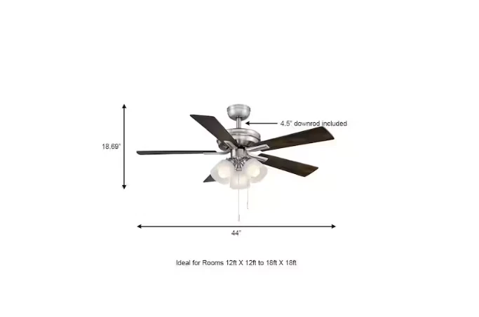 Hampton Bay Sinclair II 44 in. Indoor Brushed Nickel LED Ceiling Fan with Light - Image 4 of 4