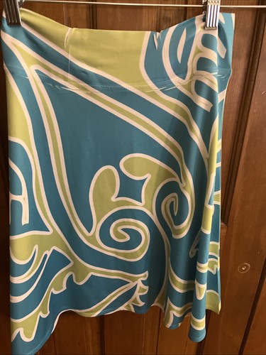 Before + Again - SILKY Lime Green and Aqua Pull on Skirt - Size XS (0950) - Picture 13 of 14