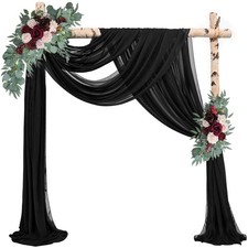 20Ft x 28 Inch Wedding Arch Draping Fabric Black Chiffon Curtain 4 Panels