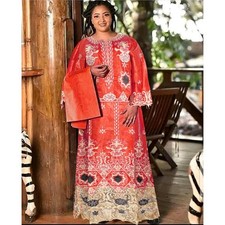 Elegant African Embroidered Lace Dress with Beaded Detail W250331