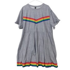 Shein Plus Size 2XL Rainbow Chevron Ruffle Sleeve T-Shirt Dress Gray