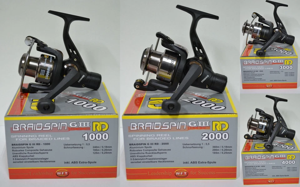 WFT Braidspin GIII Stationärrolle Heckbremse versch. Modelle mit Schnur