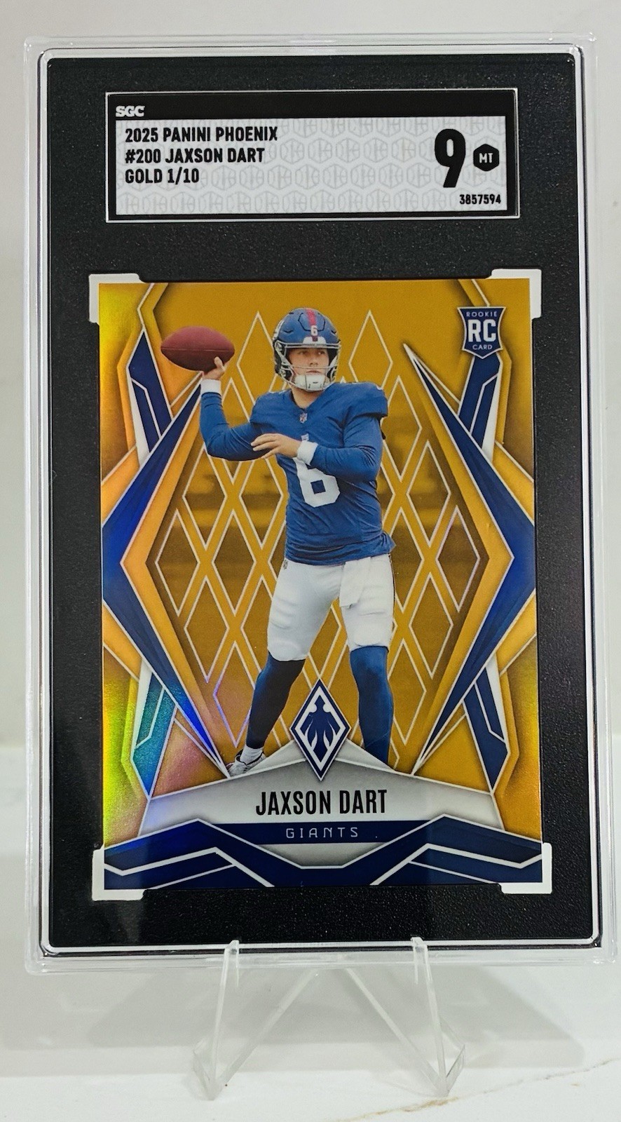 2025 Panini Phoenix Jaxson Dart Gold  1/10 RC #200 First Off Print Giants