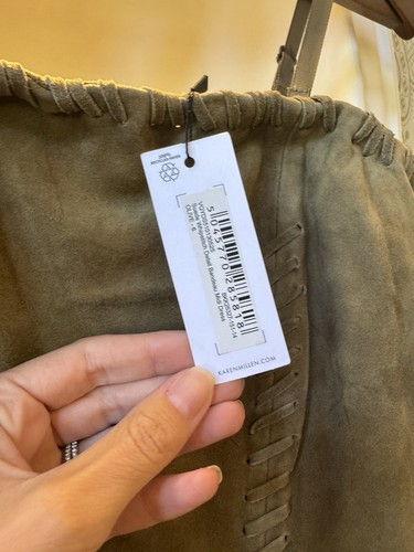 BNWT Karen Millen Real Suede Leather Dress Olive Green 6 XS Whipstitch Bandeau - Picture 4 of 12