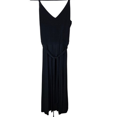 S Oliver Black Label Black Sleeveless Pleated Midi Dress with Belt Women Size 10