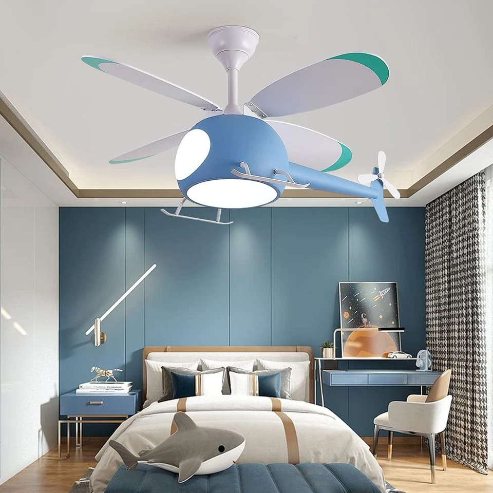 Children's Bedroom Helicopter Model Ceiling Fan with Lights 42 inch Remote Co... - Image 3 of 4