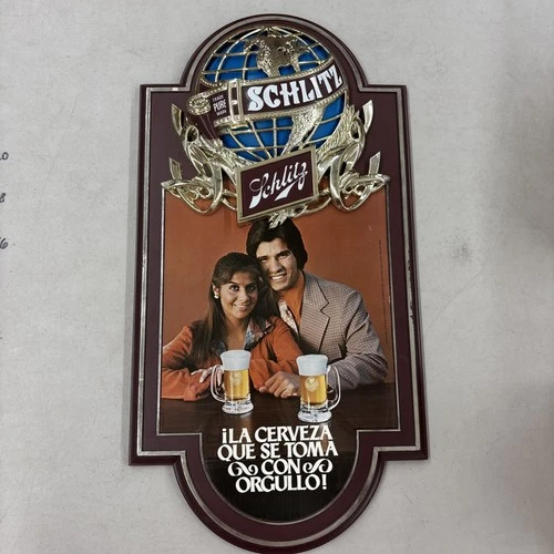 RARE Vtg  1977 Schlitz Beer SPANISH BAR SIGN  La Cerveza Que Se Toma Con Orgullo
