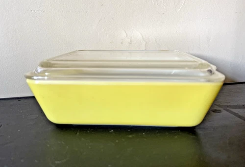 Vintage Yellow Pyrex 503-B refrigerator Casserole Dish Glass Cover Rib Lid 503-C