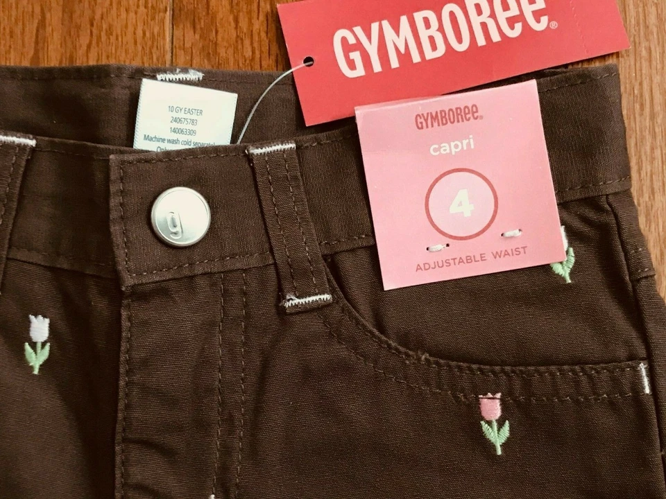 NWT Gymboree Tulip Garden Brown Tulip Capri Adjustable Waist Size 4 4T - Image 2 of 4