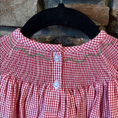 Classic Whimsy Strawberry Smocked Red Check Gingham Kids Dress 100% Cotton - Picture 8 of 9