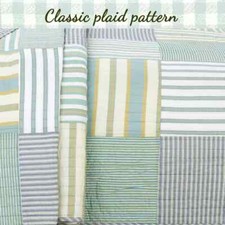 NEW COZY PATCHWORK SPA COTTAGE BLUE SOFT SAGE GREEN YELLOW PLAID QUILT SET
