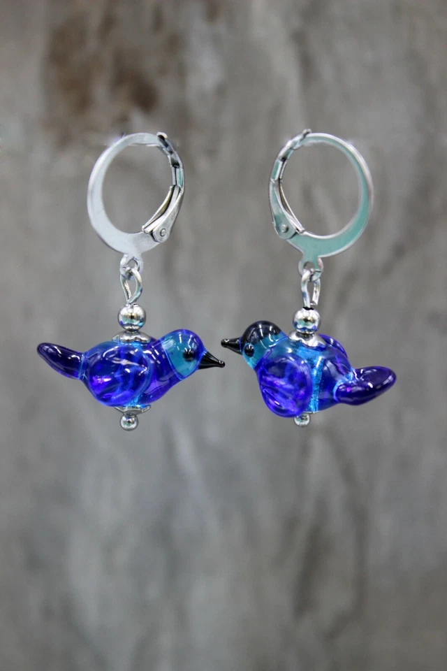 Vogel Ohrringe Ohrhänger Damen Bird Blau Türkis Lampwork Perlen Glas #LA068 - Bild 4 von 4