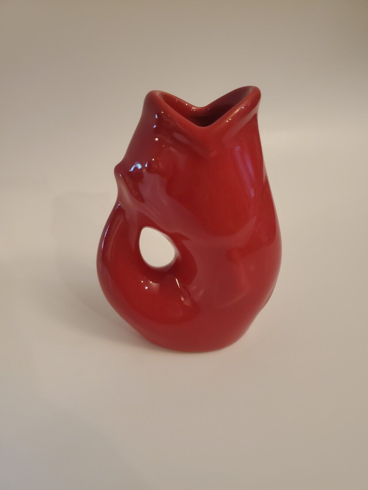 2006 Red Original Gurgle Pot Fish Pitcher/Vase Ceramic 4" 