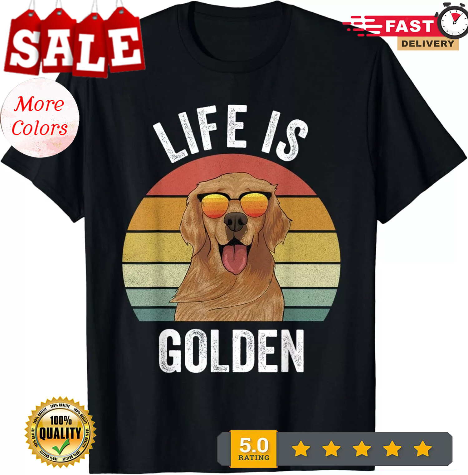 2025/Retro Golden Retriever Funny Dog Gift Unisex T-Shirt