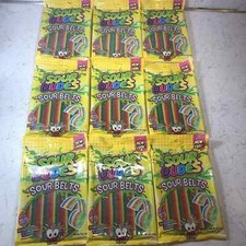 PACK DE 9 * Sour Dudes Sour Belts sabor baya arco iris - Hecho con jugo de fruta real