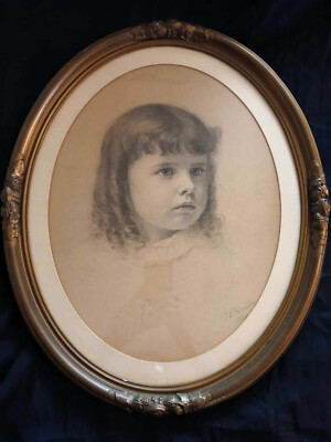 Irene E. Parmelee American Artist, Antique oval framed Portrait Of A Child 1884