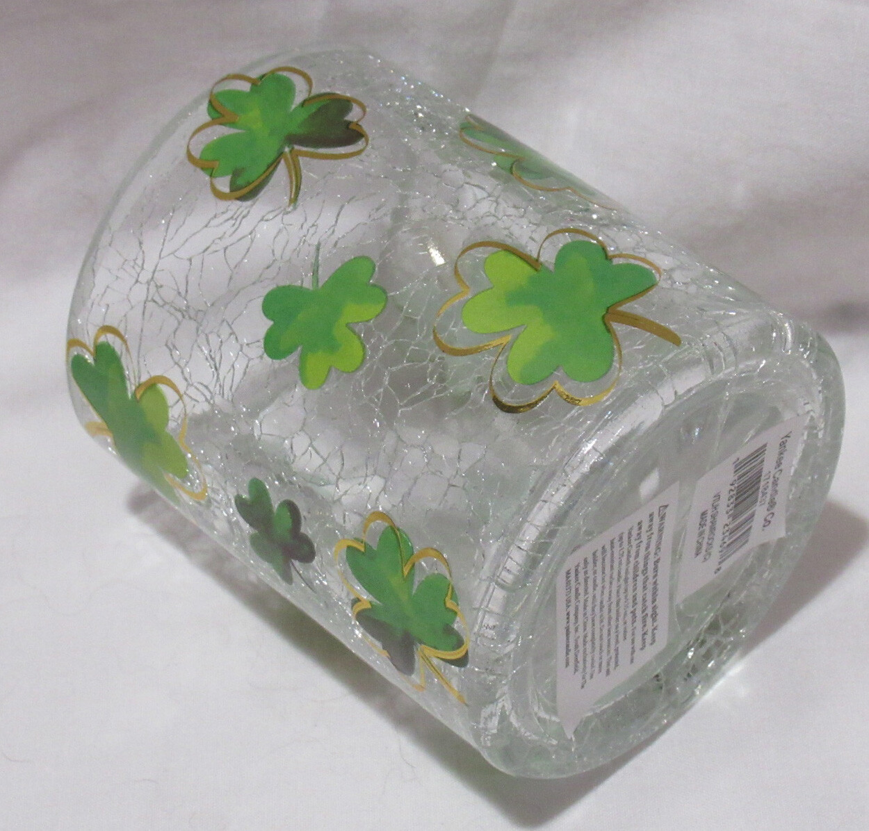 Yankee Candle Crackle Votive Tea Light Holder V/H TL/H WATERCOLOR SHAMROCKS
