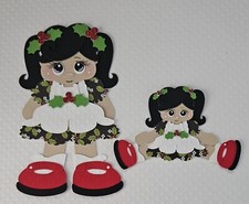 Christmas Girl Black Hair  Dolly Sitting. Scrapbook, Card Making Paper Piecing