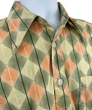 Vtg Retro Bugelfrei Single Stitch Green Orange Diamond Disco Shirt 42" Chest