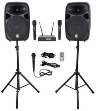 Rockville RPG152K 15" Powered Speakers w/Bluetooth Dual UHF Wireless Mics Stands
