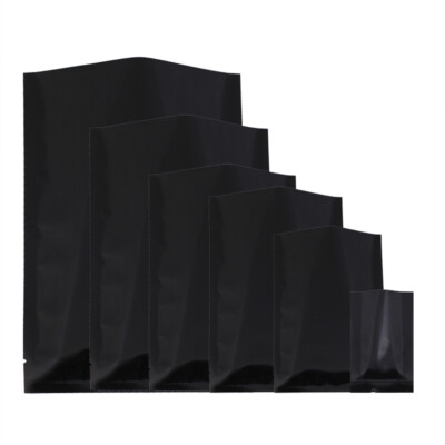 100pcs Double-Sided Glossy Black Light-Proof Single-Use Open-Top Pouch (3x4.75'')