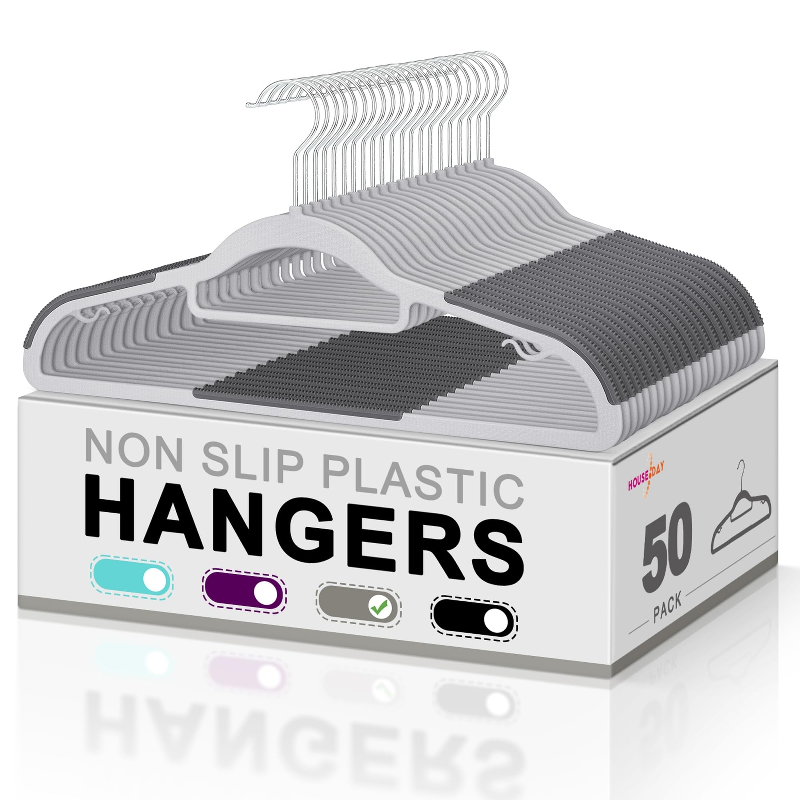 50 Pack Heavy Duty Plastic Hangers - Non Slip Clothes Hangers for Wardrobe