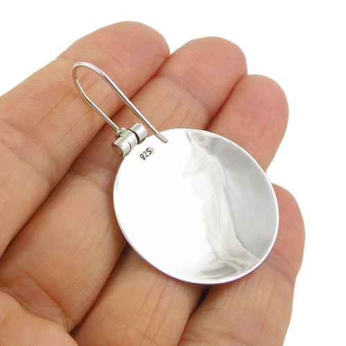 925 Sterling Silver Hammered Earrings Solid Ladies Curved Circle Disc Drops - Picture 5 of 5