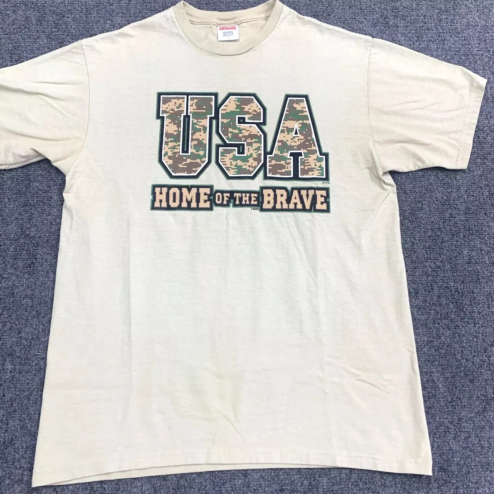 T shirt Supreme Grand Tan USA Maison des Braves Camouflage Lettres