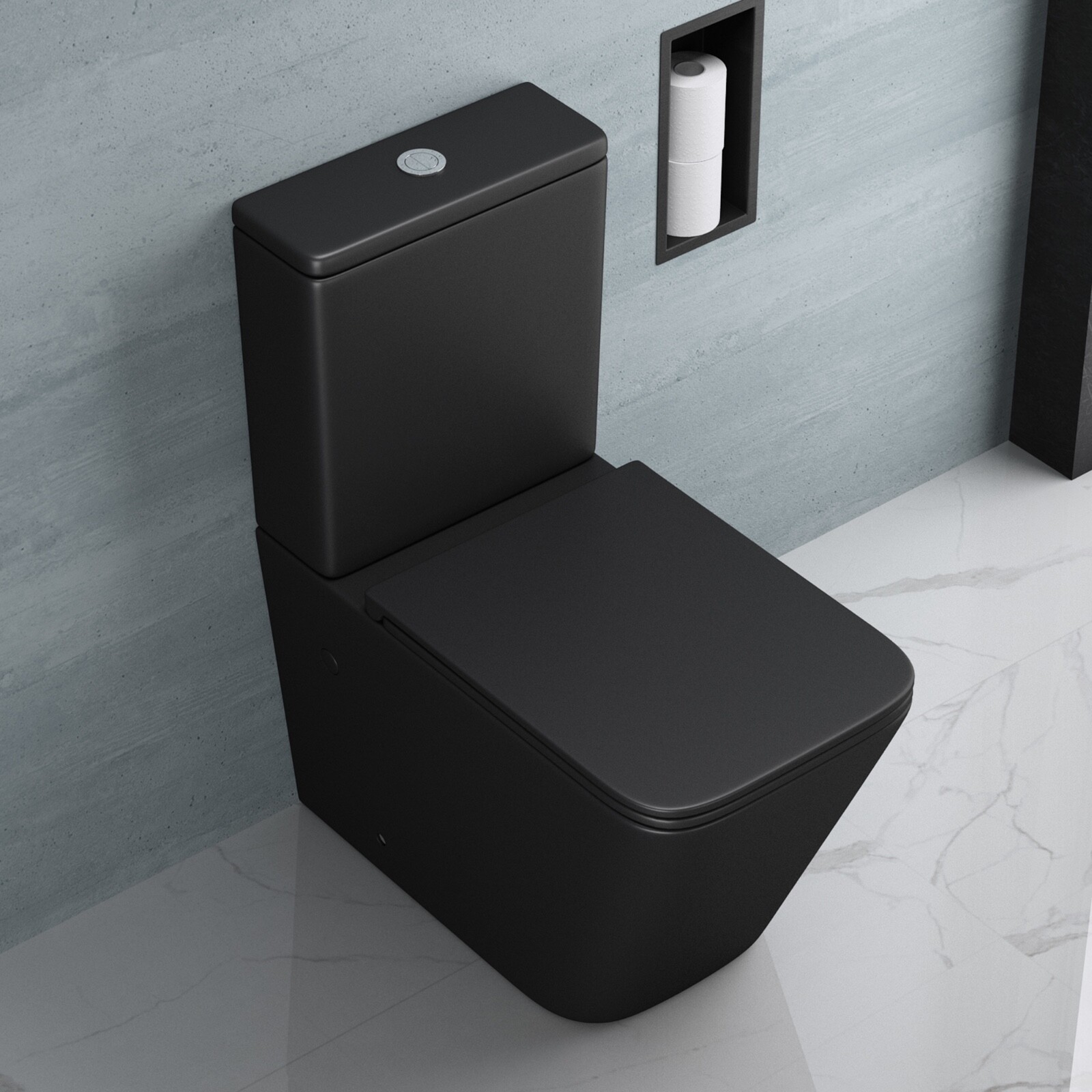 Spülrandloses matt schwarz WC mit Spülkasten Stand-Toilette  Soft-Close WC-Sitz