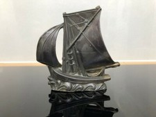 Vintage Grey Metal - Pewter? - Small Sailing Ship Schooner Yacht Model Sculpture