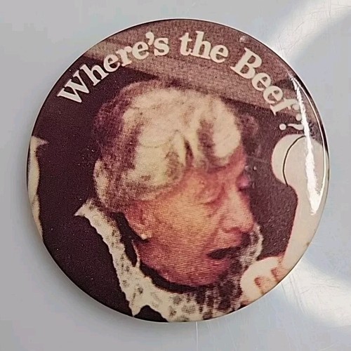 Vtg Wendy's Where's The Beef? Pinback Button Clara Peller Elephant Gag Gift