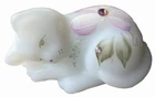 Fenton Art Glass Opal Satin Rhinestone Sleeping Kitten One Eye Open Figurine