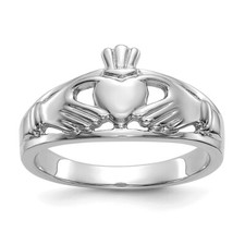 Real 14kt White Gold Ladies Claddagh Ring S:7