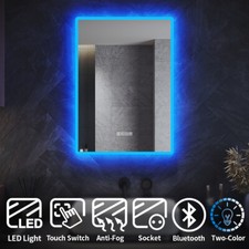 Bathroom LED Mirror with Shaver Socket Bluetooth Speaker Demister Touch 500x700