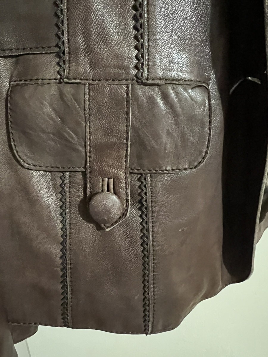 DANA BUCHMAN レザージャケット Dana Buchman Leather Jacket Distressed Brown Size 16 With