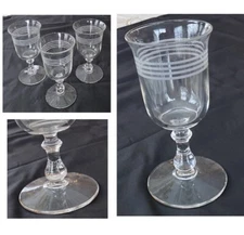 VINTAGE Wine Glass Goblets 8 oz  Spool Stem White Stripe Bands 3-Piece Set