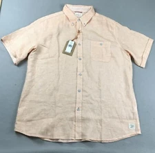 Weatherproof Shirt Mens Large Orange Washable Linen Button Up Short Sleeves NWT
