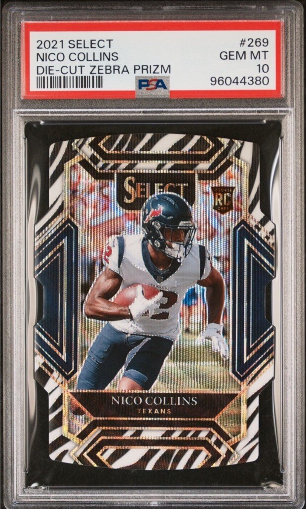 2021 NICO COLLINS Select Zebra Prizm Club Level RC SSP PSA 10 GEM MINT