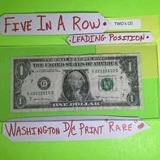 Five in a Row Twos  Quints Leading Position D/C Print Rare Fancy Serial Number