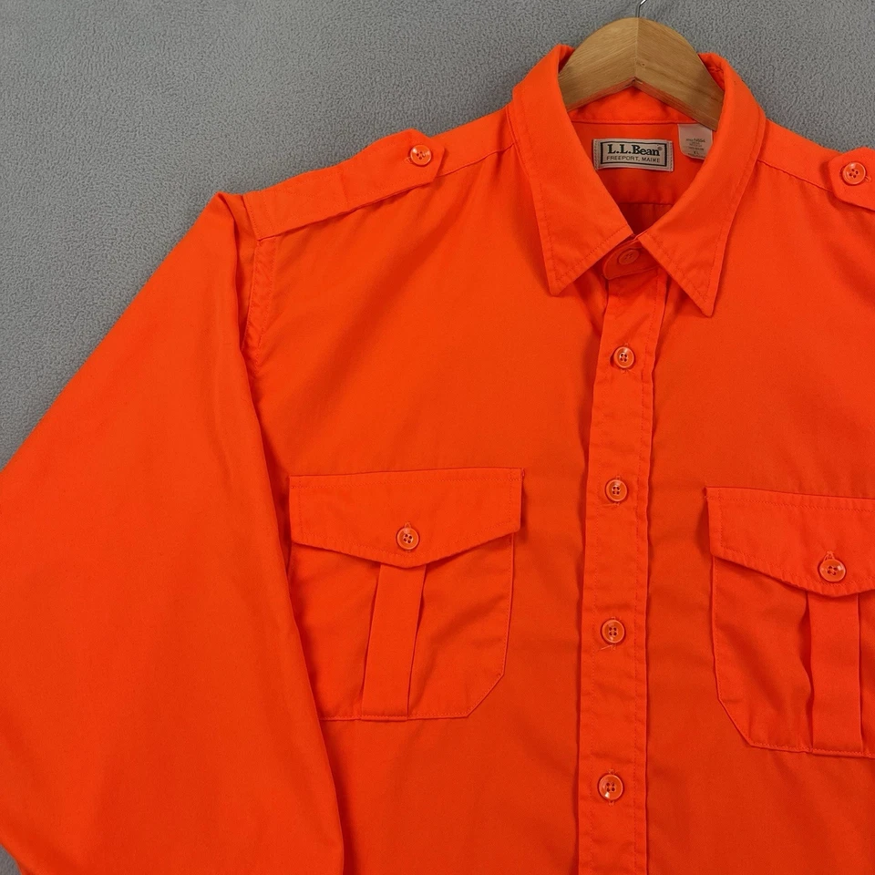 Vintage LL Bean Shirt Mens XL Blaze Orange Button Up Long Sleeve Made In USA 80s - Image 3 of 4