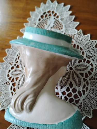 VTG RUBENS LADY HEAD VASE GREEN w EYELASHES # 499 DAISIES DESIGN PAPER LABEL - Picture 7 of 8