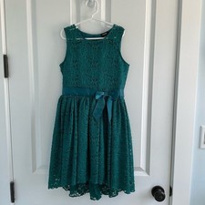 Zunie Teal Lace Kids Dress with Satin Bow