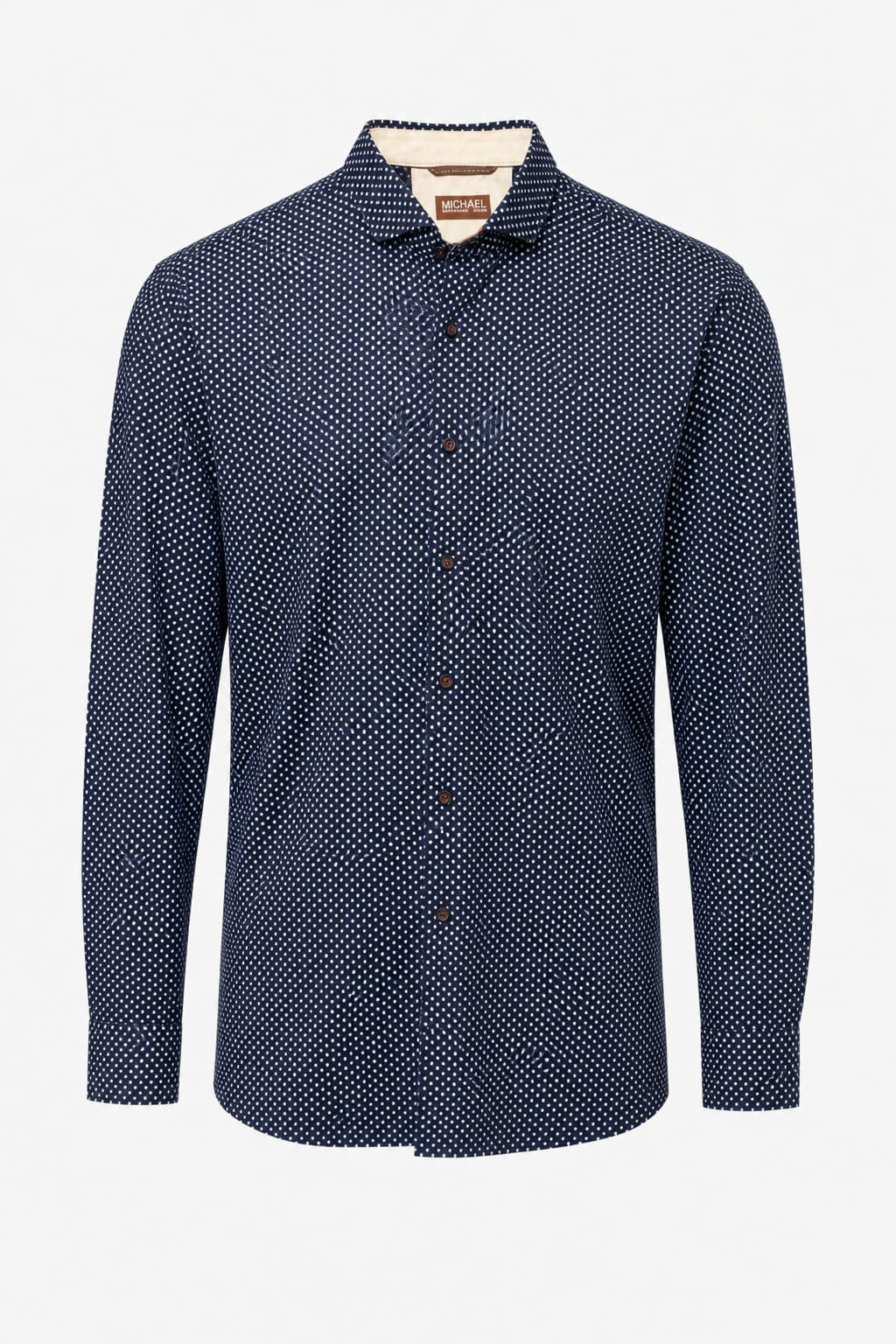 Michael Kors, Michael Kors Vintage 1990s Men's Navy Polka Dot Shirt Cotton Long Sleeve